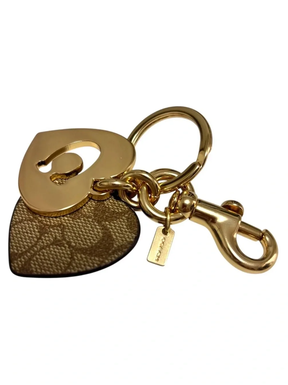 Coach Signature Canvas/ Metal Heart Cutout Key Ring / Bag Charm ✨
